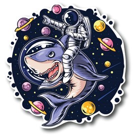 Astronaut Shark 5 Inch Waterproof Decal Sticker Wall Window Tie-dye UFO Alien Space Stoner Stones Psychedelic Mushroom Hippie Green Rainbow Galaxy Rock Gypsy Zombie CS1404-2PK