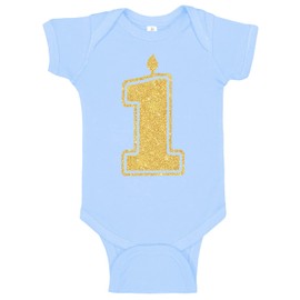 Aiden's Corner Cute Baby Boy Girl Handmade First Birthday Bodysuits 1 Gold and Silver Party Outfits (1 Gold Lt Blue, 18 Months)
