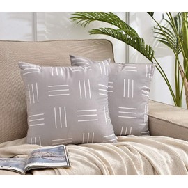 DWDC Velvet Pillow Covers 16X16 inch Pack of 2 Gray Lumbar Pillowcase White line Streak Print Blend Decorative Soft Solid Throw Pillow Covers Sofa Cushion Cases
