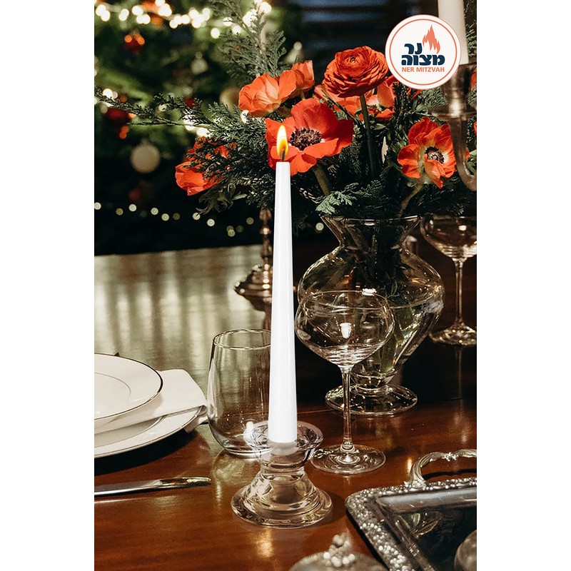 Ner Mitzvah Classic 8 Inch Taper Candles for Shabbat, Dinner