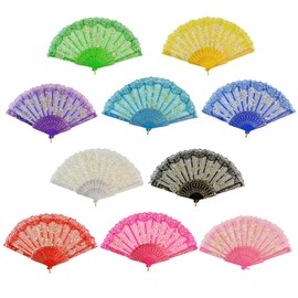 Rbenxia Rbenxia Elegant Rose Lace Floral Folding Hand Fans 9 Inch 10 Pieces Random Color Suitable For Wedding Dancing Church Party Gifts