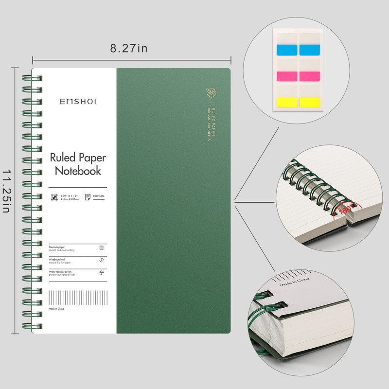 EMSHOI A4 Spiral Notebook College Ruled Lined Journal, 11.2" X