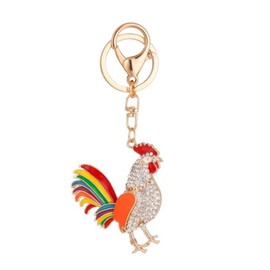 HADWAO Rooster Keychain Rhinestone Chicken Keychain Animal Keyring Crystal Keychain Purse Handbag Charm Car Keys Charms for Women Girls Jewelry Gifts