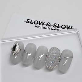[Sl&Sl Nail Tips] Gray pixie nail color changeable - Coffin / [슬앤슬네일팁]그레이 픽시 네일  컬러변경가능 - 코핀