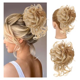 AYNKH Hairpiece with Elastic Band, Hair Band, Wavy Curly Hair Bun Messy Bun Synthetic Hair Extension Ponytail Hairpieces for Women Girls Ponytail
