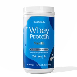 Santo Remedio Vanilla Whey Protein, Premium Whey Protein Powder, 24g of Protein per Serving, 30 Servings
