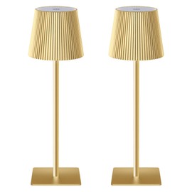 LUTEC 2 Pack Cordless Table Lamp,6000mAh Rechargeable Battery Operated Desk Lamp,Two Adjustable Heights,Waterproof, Touch Control & 3 Color Stepless Dimming for Restaurant/Bedroom/Bars/Outdoor (Gold)