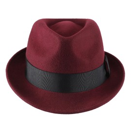 Decentron Men's Wool Felt Winter Hat Short Brim Fedora Hat Burgundy Large