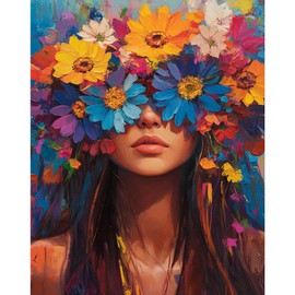 DAERLE Painting by Numbers Adults Without Frame Woman with Flower, Hand Painted Oil Painting Kit for Beginners and Adults, DIY Acrylic Paints Hand Painted Oil Painting Canvas for Home Decor 30 x 40