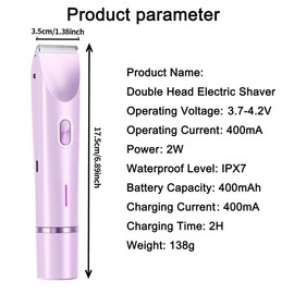 Mother'S Day Gift, 2 in 1 Electric Hair Removal Tool Bikini Trimmer for Women, Dual-head Electric Razors, Body & Facial Electric Shaver, Waterproof Wet & Dry Use Trimmer, Shaver for Women:_Pink_1 Count
