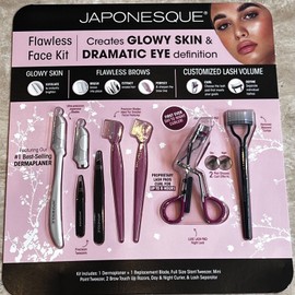 JAPONESQUE Flawless Face Eyebrow Kit Eyelash Curler Tweezer Dermaplaner Gift Set