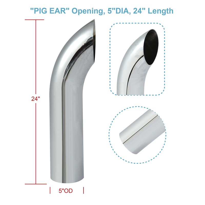 5" OD×24" Curved Chrome Exhaust Stack Pipe