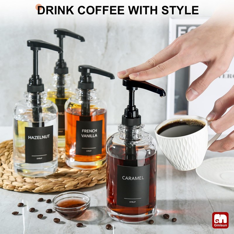 Coffee Bar Accessories, Syrup Dispenser With 1/4oz Large Capacity Pump