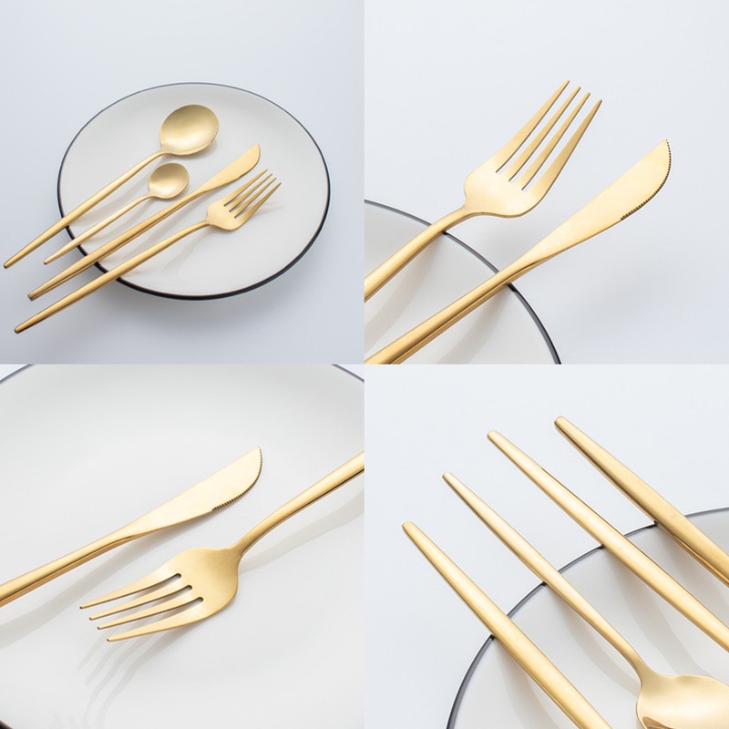 24Pcs Gold Silverware Set Knife Fork Spoon Rustproof Stainless Steel