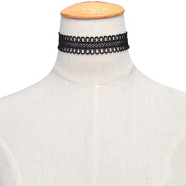 TseenYi Wide Lace Choker Hollow Black Lace Elastic Wide Clavicle Necklace Fashion Jewelry for Women and Girls (Black), Metal