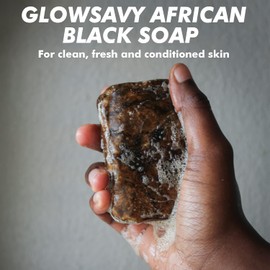 Glowsavy African Black Soap - Natural Soap Bar for Smooth, Hydrating & Healthy Skin - Exfoliating & Purifying Bath Soap - Perfect for Face, Body & Skin - Deep Cleansing Soap - Vegan & Cruelty-Free