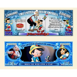 Anime Source Pinocchio Wish Upon A Star Cartoon Character Commemorative Novelty Million Bill with Semi Rigid Protector