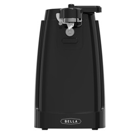 BELLA Elektrischer Dosenöffner und Messerschärfer, multifunktionaler Gläser- und Flaschenöffner mit abnehmbarem Schneidhebel und Kabelaufbewahrung, Edelstahlklinge, Schwarz