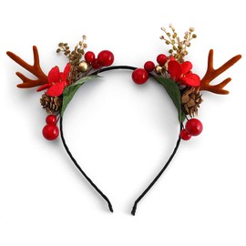 Vakkery Christmas Headband Reindeer Antler Headbands Christmas Costume Headpiece with Flower Christmas Party Hair Accessories for Women and Girls (Style A)