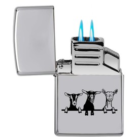 Dual Flame Torch Lighter Goats (Chrome)