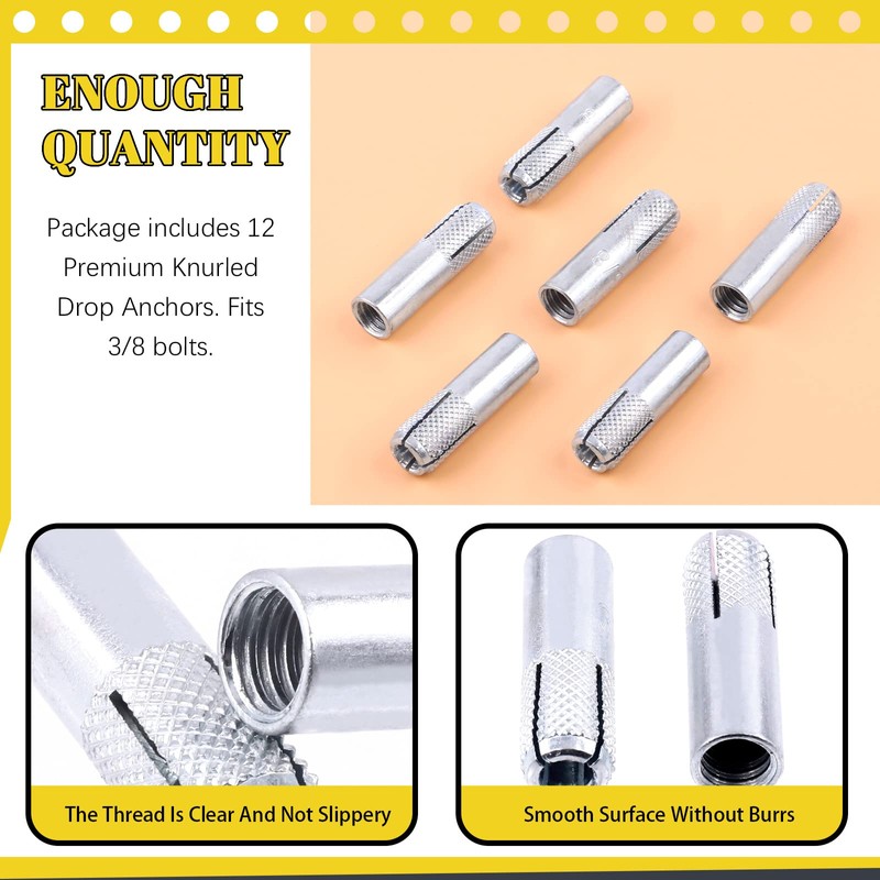 Mardatt 12 Pcs 3/8" Zinc Plated Metal Knurled Drop in