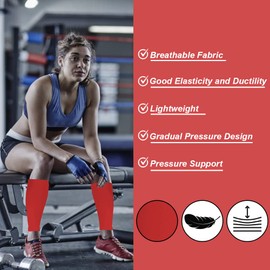 Novetec Calf Compression Sleeves for Men & Women (20-30mmhg) - Leg Compression Sleeve for Running, Cycling, Shin Splints Support, Relieve Legs Pain, Travel (One Pair)(Red,Medium)