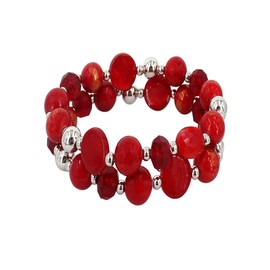 Jules D. Stackable Beaded Bracelet for Women Multilayered Colorful Cute Turquoise Crystal Stretch Bracelet Trendy Costume Jewelry Holiday Gifts for Women (Red 2 set)
