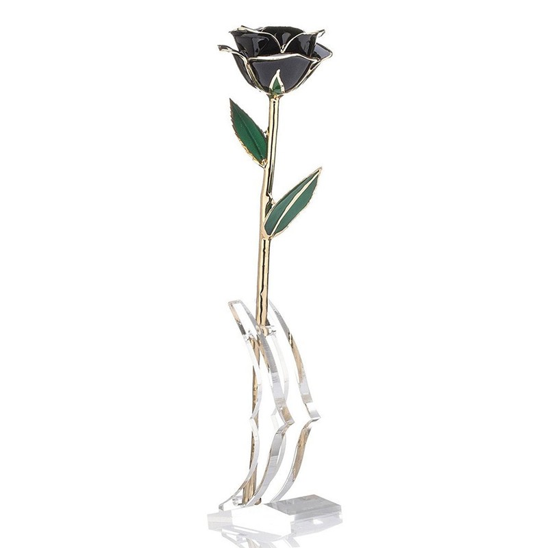 Long Stem Dipped 24k Gold Trim Red Rose In Gold