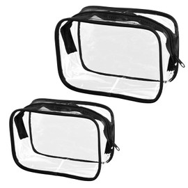 Tabanzhe Clear Travel Toiletries Bag-2 PCS Waterproof Make up Bag with Zippers PVC Cosmetic Pouch Wash Organizer Case Travel Accessories for Men Women Business Bathroom Storage(Black)