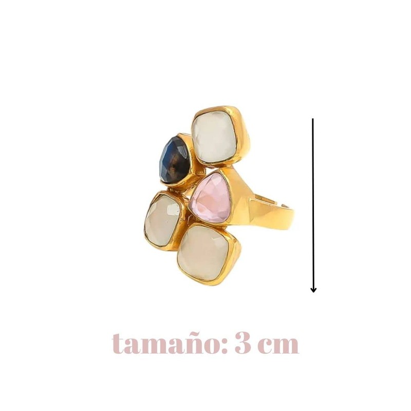 MESTIZA JOYAS Shine Anillo Labradorita Rosa y Piedra de Luna