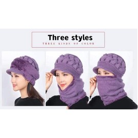 Women Winter Beanie Hat Peruvian Circle Scarf Set Warm Chunky Cable Knit Hats - Soft Stretch Thick Cute Knitted Cap (Dark Purple,Medium,Medium)