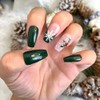 Christmas Press on Nails Medium Coffin Fake Nails Dark Green
