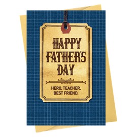 GROWTHMAGIC Happy Fathers Day Card - Blue Checker Father's Day Card for Dad Papa Husband Grandpa from Daughter Son Wife, 5.5x8in with Embossing and Gold Foil, Envelope Included