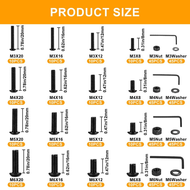 520 Pcs M3 M4 M5 M6 Bolts and Nuts Set,