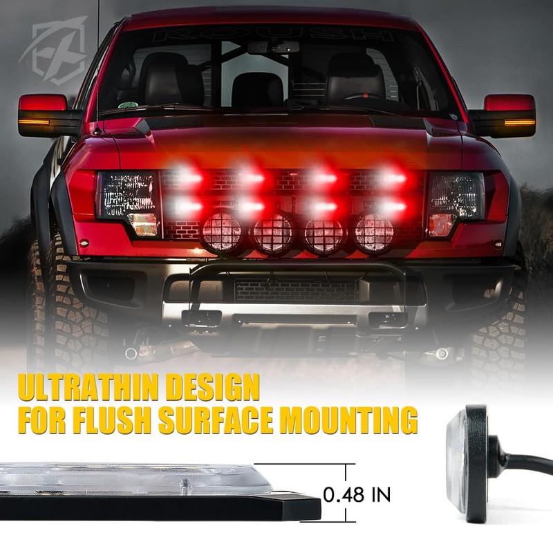 Xprite White Red LED Surface Mount Strobe Lights Kit, w/Control