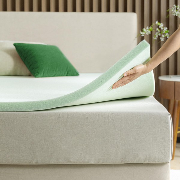ZINUS 1.5 Inch Green Tea Memory Foam Mattress Topper, Smaller,