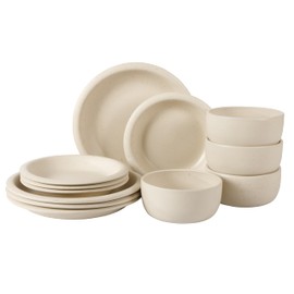 Bloomhouse - Two Time Oprah's Favorite Things Winner - Corsica Clay 12 Piece Stoneware Rustic Reactive Glaze Dinnerware Set - Stackable Plates and Bowls Set. Service for 4 - Matte Sea Salt White