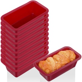 Tobeelec 10 Pcs Silicone Bread Loaf Pan, Non-Stick Silicone Loaf Pans for Baking, Silicone Baking Mold for Homemade Loaf, Bread and Meatloaf (Red)
