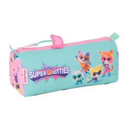 safta Superkitties Pencil Case with Zip and Compartment, Pencil Case for Kids, Ideal for School Age, Comfortable and Versatile, Quality and Durability, 21 x 7 x 8 cm, Light Pink/Pastel Turquoise, M,