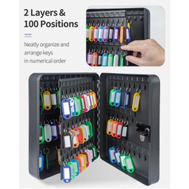 Uniclife 100 Position Key Cabinet with Combination Lock Resettable Black Digital Security Storage Box Steel Key Organizer with Colorful Key Tag Labels Stickers and Hooks