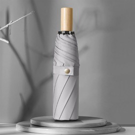 Meichoon - Paraguas de viaje resistente al viento, 3 plegables, ligeros, antirayos UV, sol y lluvia, resistente al agua, con mango de madera duradero, apertura y cierre manual para hombres y mujeres,