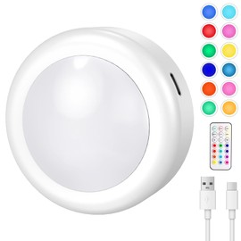 Cadrim Under Cabinet Lighting, Rechargeable Puck Lights with Remote Control, 13 Colors RGB LED Rechargeable Night Light, 1000mAh Battery Operated Wireless Push Light, Magnetic Stick-on Design (1 Pack)