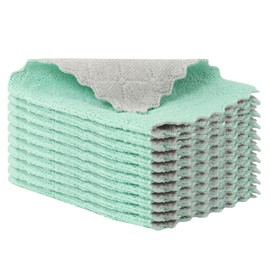 JUNART 10Pcs Dish Cloth,Coral Velvet Kitchen Towel Super Absorbent, Easy to Clean, for Kitchen, Bathroom, Living Room,etc (Green)