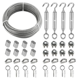 20 m Stainless Steel Cable Kit, 3 mm Wire Rope Trellis Tension Wire with M5 Stainless Steel Rope Tensioner/Turnbuckle Hook and Eyelet, Eye Screw, Wire Rope Clamp, Aluminium Press Clamps & Wire Rope Thimbles