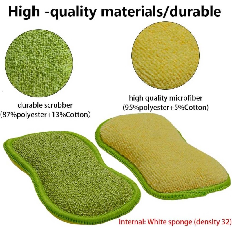 6 Multi-Purpose Scrub Sponges Kitchen Non-Scratch Microfiber Heavy Duty Scouring
