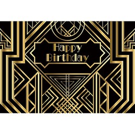 Renaiss 2.5 x 1.8 m Birthday Backdrop for Man Great Birthday Celebration Backdrop Black and Gold Photography Background Birthday Party Decorations Photo Studio Props