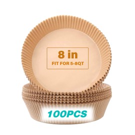 OOTDAY Air Fryer Parchment Paper Liners, 100Pcs Round Parchment Paper, Cooking Non-Stick air fryer accessories, Frying Pan, Oil-proof Air Fryers for 2-4 QT Air Fryer Baking Roasting Microwave(8")
