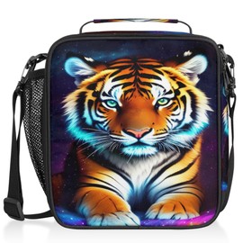 Insulated Lunch Bag Galaxy Tiger Lunch Box for with Girls Boy Kids Women Men Animal Tiger Cooler Lunch Bag Adjustable Shoulder Strap Reusable Thermal Lunch Bag for School Work Picnic Meal Prep Bag