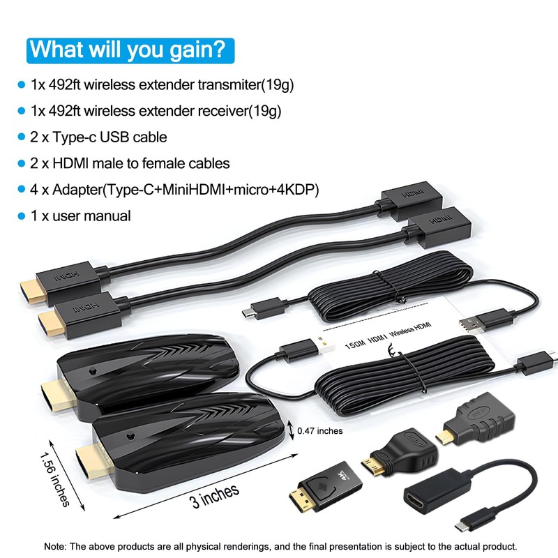 4K Wireless HDMI Transmitter and Receiver, 500 FT/150M Range, Plug