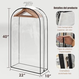 Bolsas de Ropa de 40 Pulgadas para Colgar Ropa,Fabricado en PEVA y tejido transpirable,Fundas para guardar abrigos y chaquetas en el armario (3PCS) (Negro+Transparente)